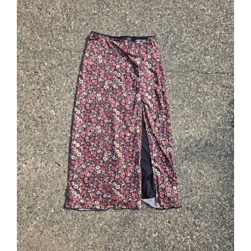 Women's Sheer Floral Printed Flowy Ruffle Maxi Skirt